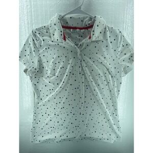 Lady Hagen Golf Polo Shirt‎ Star Print Short Sleeve Athletic Top White M